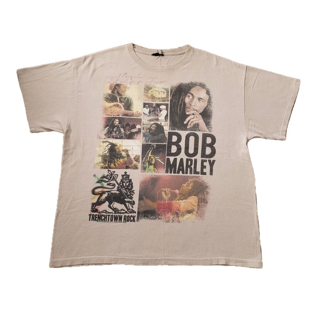 2010 Zion Rootswear Bob Marley Trenchtown Rock Sz Large Mens Light Brown T-Shirt